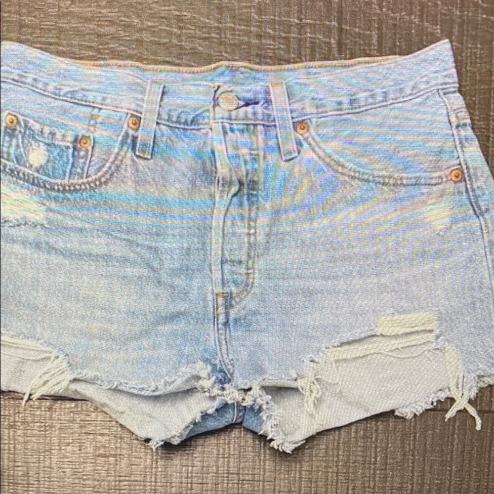 Light Blue Denim Distressed Women's Athletic Shorts